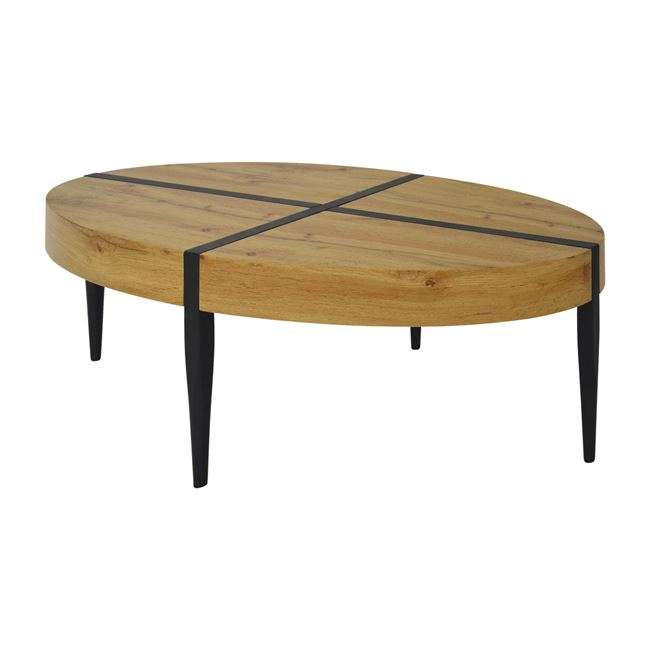 Τραπέζι Σαλονιού, Mdf, Επιφάνεια Φυσικό Και Μεταλλικά Πόδια, 110Χ60Χ42.5Υεκ., HM8540.01